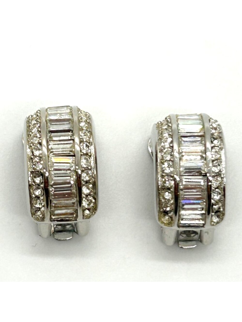 Christian Dior Vintage Clip-On Earrings With Rhinestones & Silver-Tone Metal